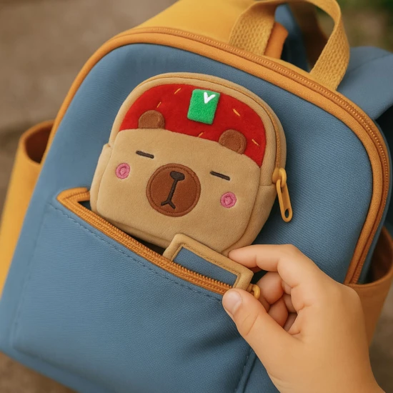 Pliušinė kapibaros piniginė su braškės motyvu 9,5 x 8 cm Kuprinės ir krepšiai