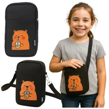 Black shoulder bag with an adjustable strap