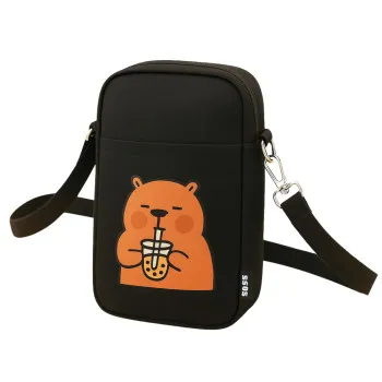 Black shoulder bag with an adjustable strap