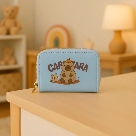 Mėlyna dviejų skyrių piniginė su kortelių skyreliais, Kapibara 12,5 x 8,5 cm Kuprinės