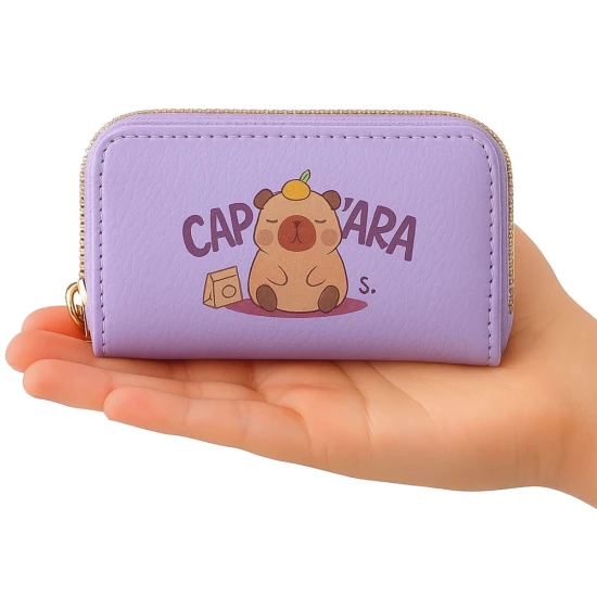 Violetinė viejų skyrių piniginė su kortelių skyreliais Kapibara12,5 x 8,5 cm Kuprinės ir krepšiai