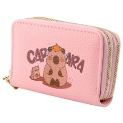 Rožinė dviejų skyrių piniginė su skyreliais kortelėms Kapibaros 12.5 x 8.5cm