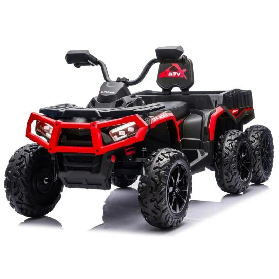 Raudonas keturratis visureigis su 6 ratais ir priekaba JC606, 24 V, 4x4 Elektrinės mašinėlės vaikams