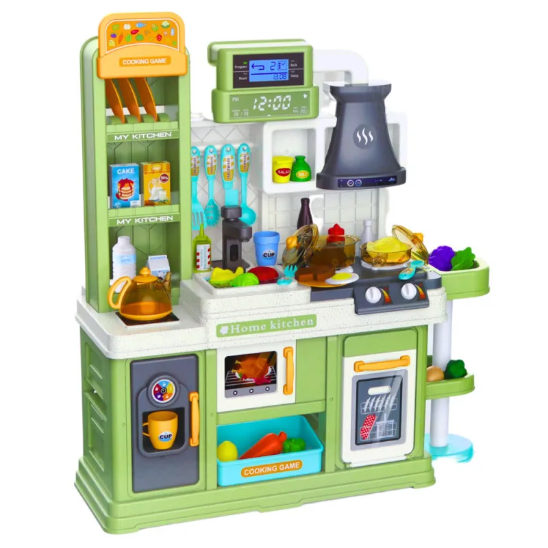 Green kitchenette with accessories 64 pcs. Household appliances, kitchens