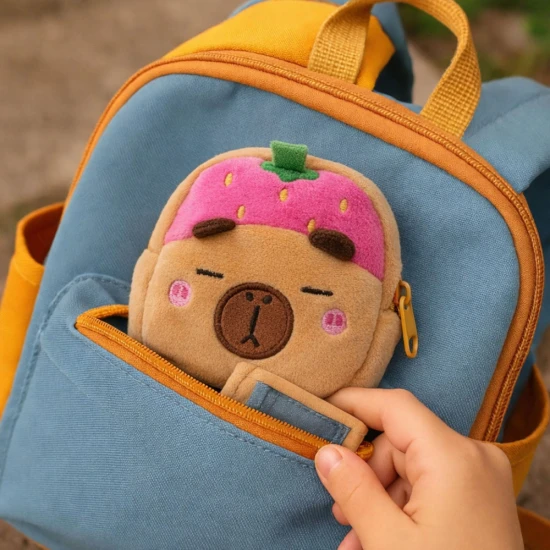 Pliušinė piniginė su braškių motyvu 9,5 x 8 cm Kuprinės ir krepšiai