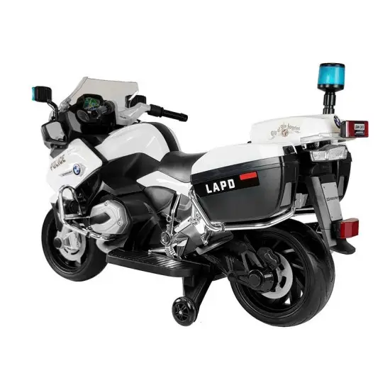 Baltas BMW policijos motociklas