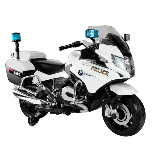 Baltas BMW policijos motociklas