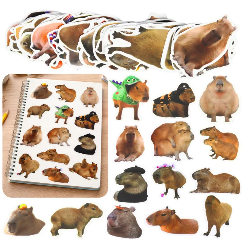 Capybara Paper Stickers Set Real Images 50 pcs. Väikesed kirjatarbed