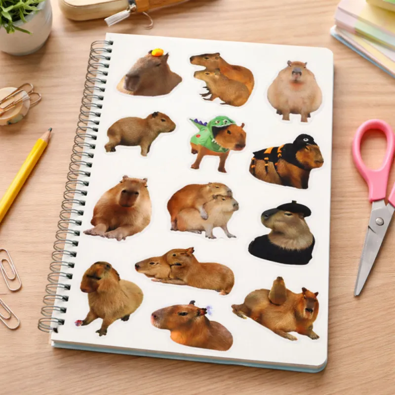 Capybara Paper Stickers Set Real Images 50 pcs. Väikesed kirjatarbed