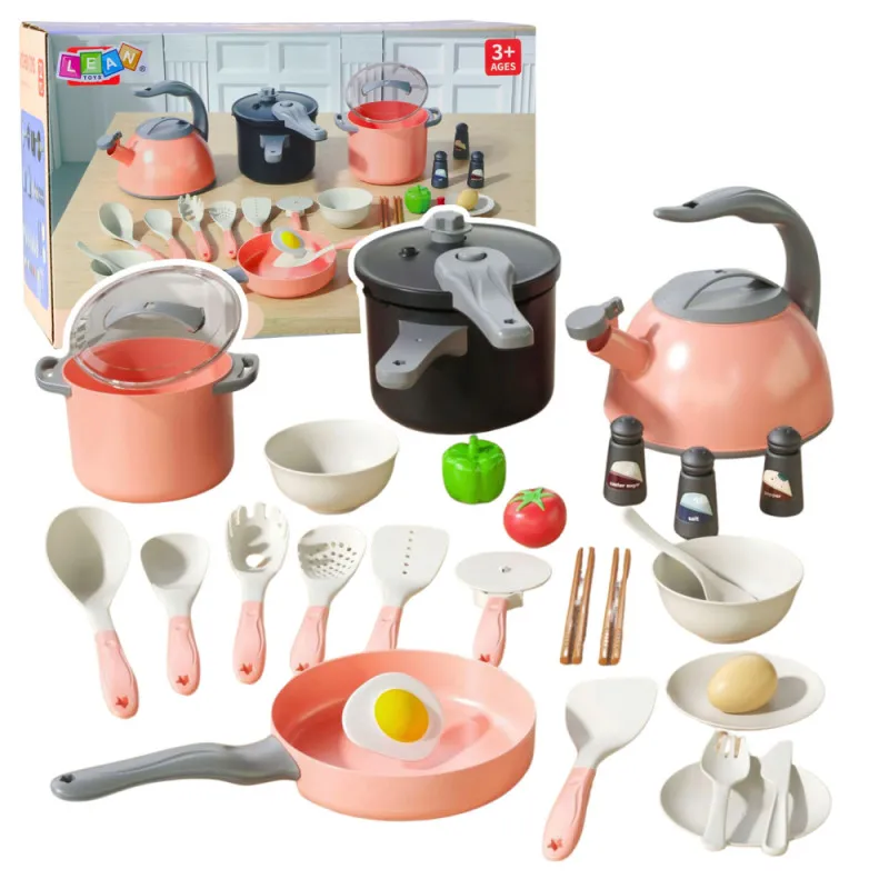 Kitchen set: pots, kitchen utensils, cooking utensils, pink, 32 pieces Household appliances, kitchens