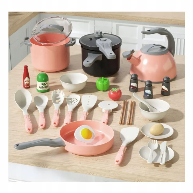 Kitchen set: pots, kitchen utensils, cooking utensils, pink, 32 pieces Household appliances, kitchens
