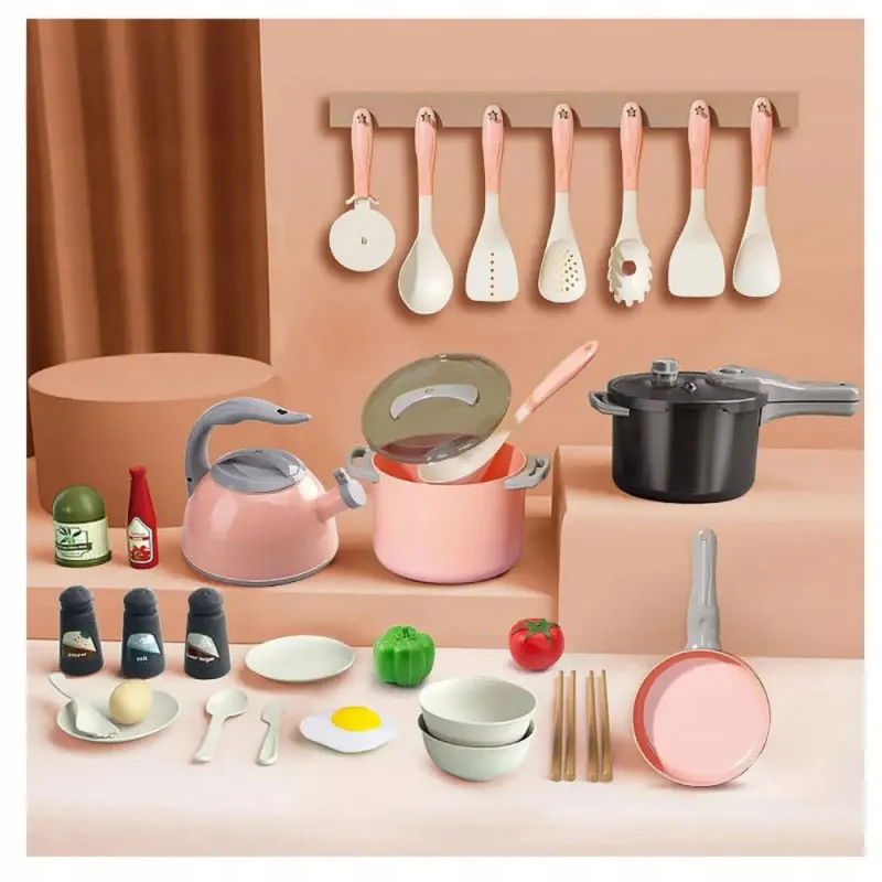 Kitchen set: pots, kitchen utensils, cooking utensils, pink, 32 pieces Household appliances, kitchens