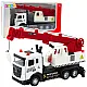 Truck with crane, metal cab, adjustable boom, light and sound system