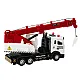 Truck with crane, metal cab, adjustable boom, light and sound system