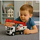 Truck with crane, metal cab, adjustable boom, light and sound system