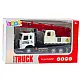 Truck with crane, metal cab, adjustable boom, light and sound system