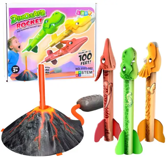 Dinosaur Volcano Launcher Set Foam Rockets Colorful Stalo ir sporto žaidimai