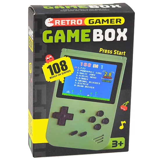 Juoda žaidimų konsolė Retro 108 in 1 su LCD ekranu