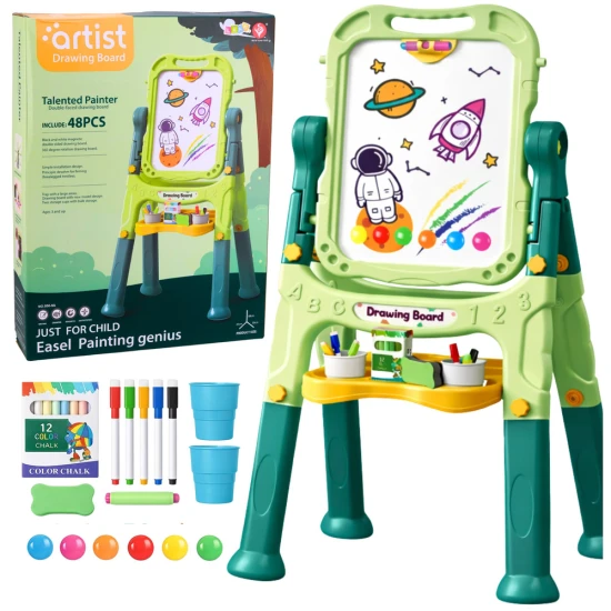 Žalia dvipusė magnetinė lenta su stovu Magnetinės lentos ir magnetai