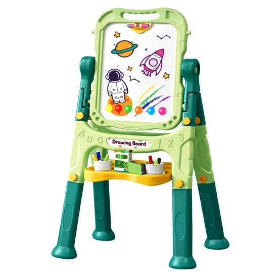 Žalia dvipusė magnetinė lenta su stovu Magnetinės lentos ir magnetai