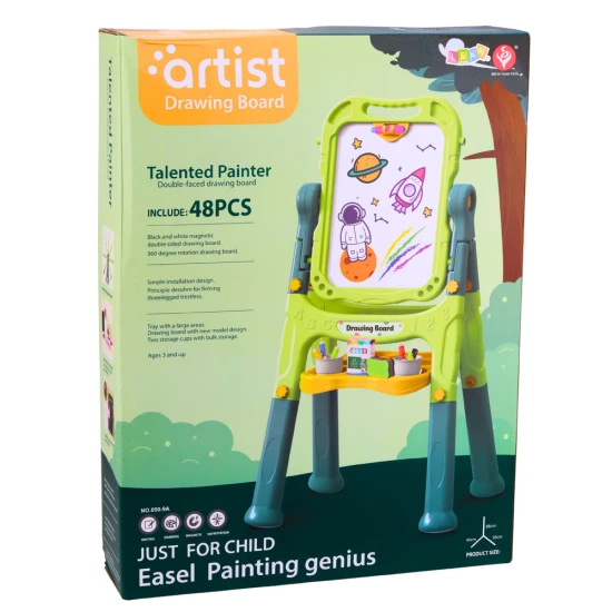 Žalia dvipusė magnetinė lenta su stovu Magnetinės lentos ir magnetai