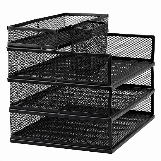 Metalinis juoda biuro lentyna dokumentams ir priedams