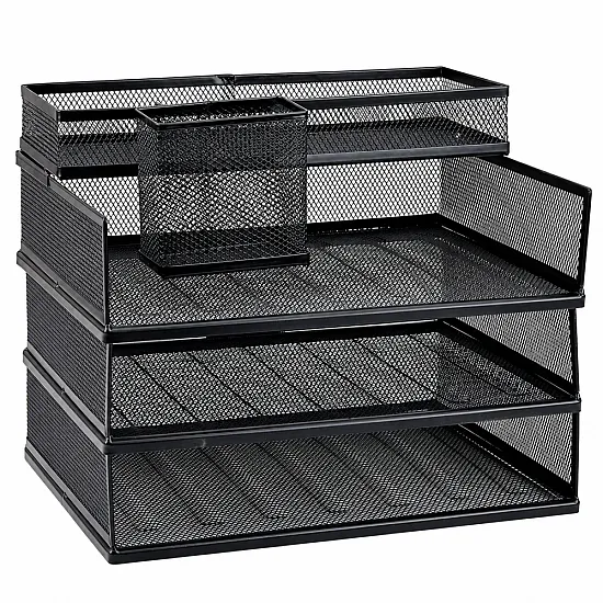Metalinis juoda biuro lentyna dokumentams ir priedams