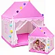 Pink play tent with decorative LED lights