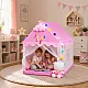 Pink play tent with decorative LED lights