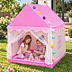 Pink play tent with decorative LED lights