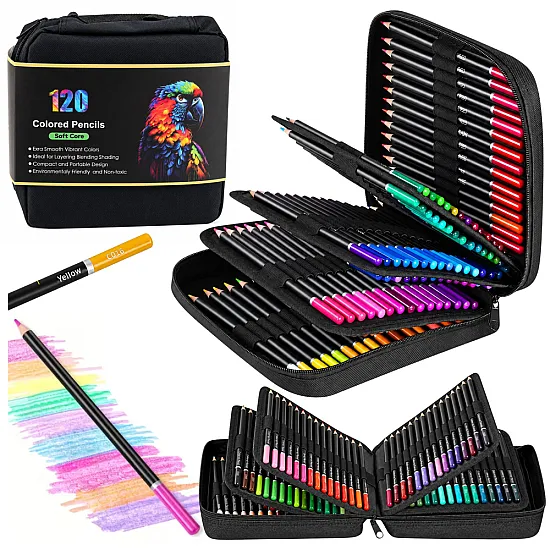 Set of 120 pencils in a pencil case with accessories