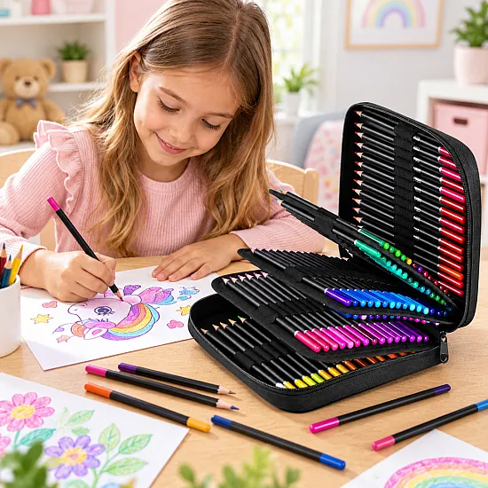 Set of 120 pencils in a pencil case with accessories