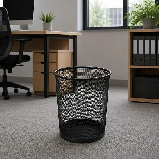 10-liter black metal office trash can