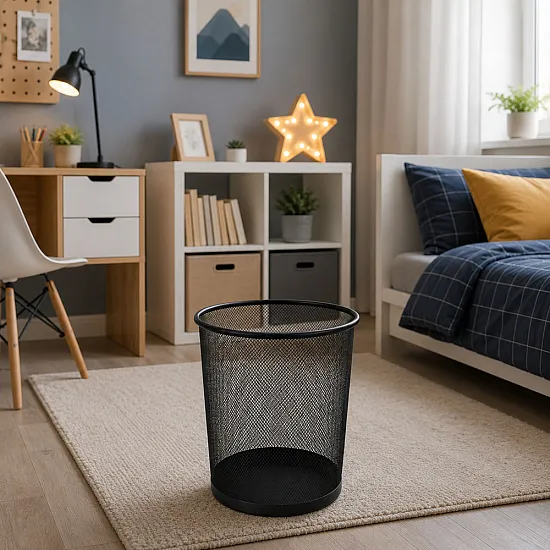 10-liter black metal office trash can