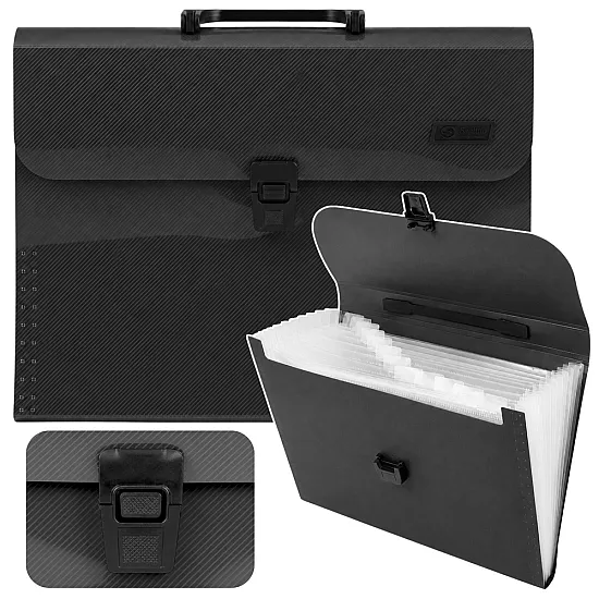 Black A4-size document holder with 13 compartments