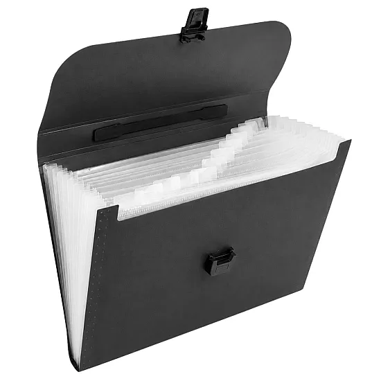 Black A4-size document holder with 13 compartments