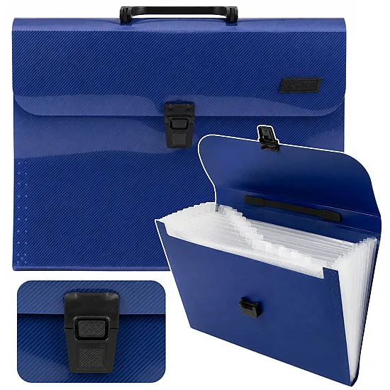 Blue A4 document holder with 13 compartments