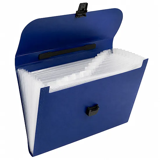 Blue A4 document holder with 13 compartments