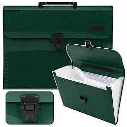 Green A4 document holder with 13 compartments