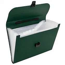 Green A4 document holder with 13 compartments