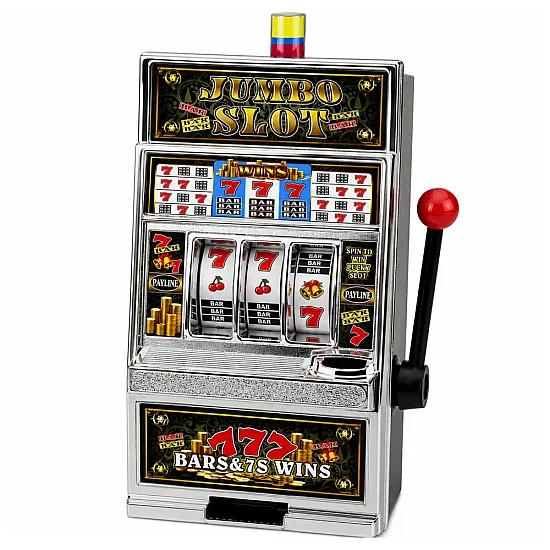 Slot machine with a coin tray and sound effects