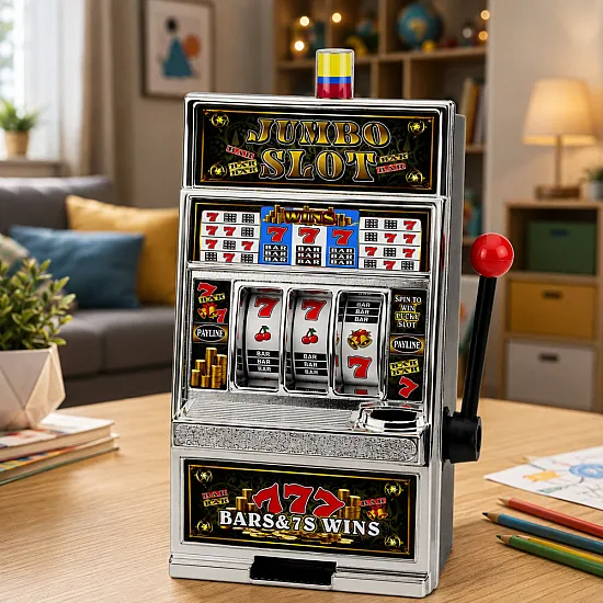 Slot machine with a coin tray and sound effects