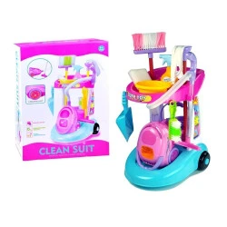 Vežimėlis su dulkių siurbliu ir valymo priedais