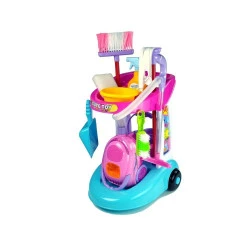 Vežimėlis su dulkių siurbliu ir valymo priedais