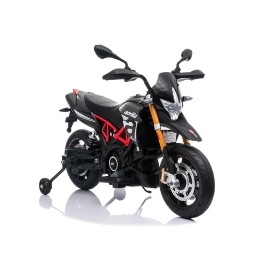 Juodas akumuliatorinis motociklas Aprilia A007 Automobiliai