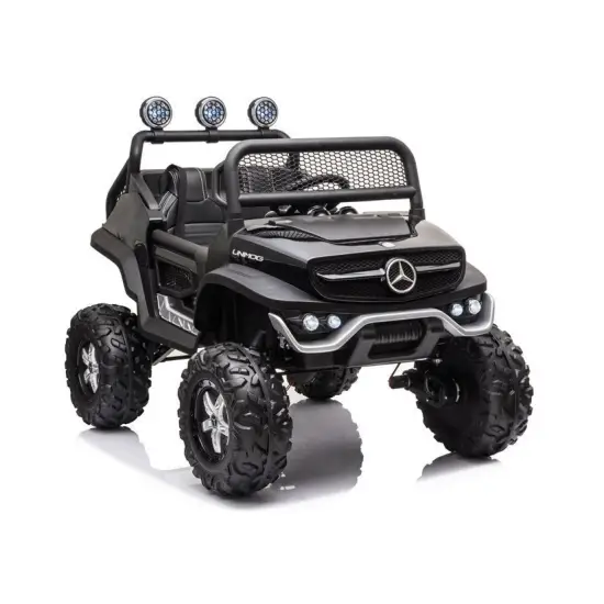 Juodas akumuliatorinis automobilis Mercedes Unimog S