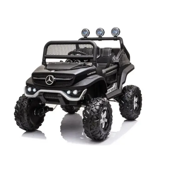 Juodas akumuliatorinis automobilis Mercedes Unimog S
