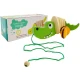 Medinis žalias krokodilas ant ratukų Mediniai žaislai