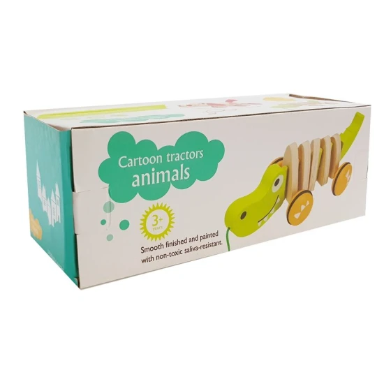 Medinis žalias krokodilas ant ratukų Mediniai žaislai