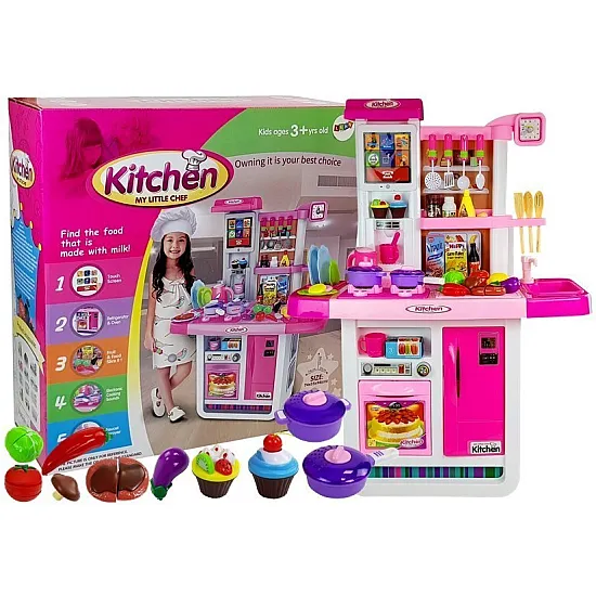 Pink kitchen with pots, food Household appliances, kitchens